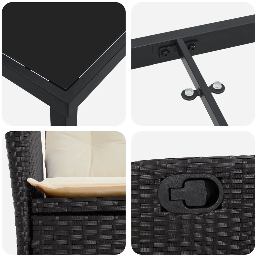 Conjunto de Jantar Jardim 7 Peças com Almofadas - Rattan Preto