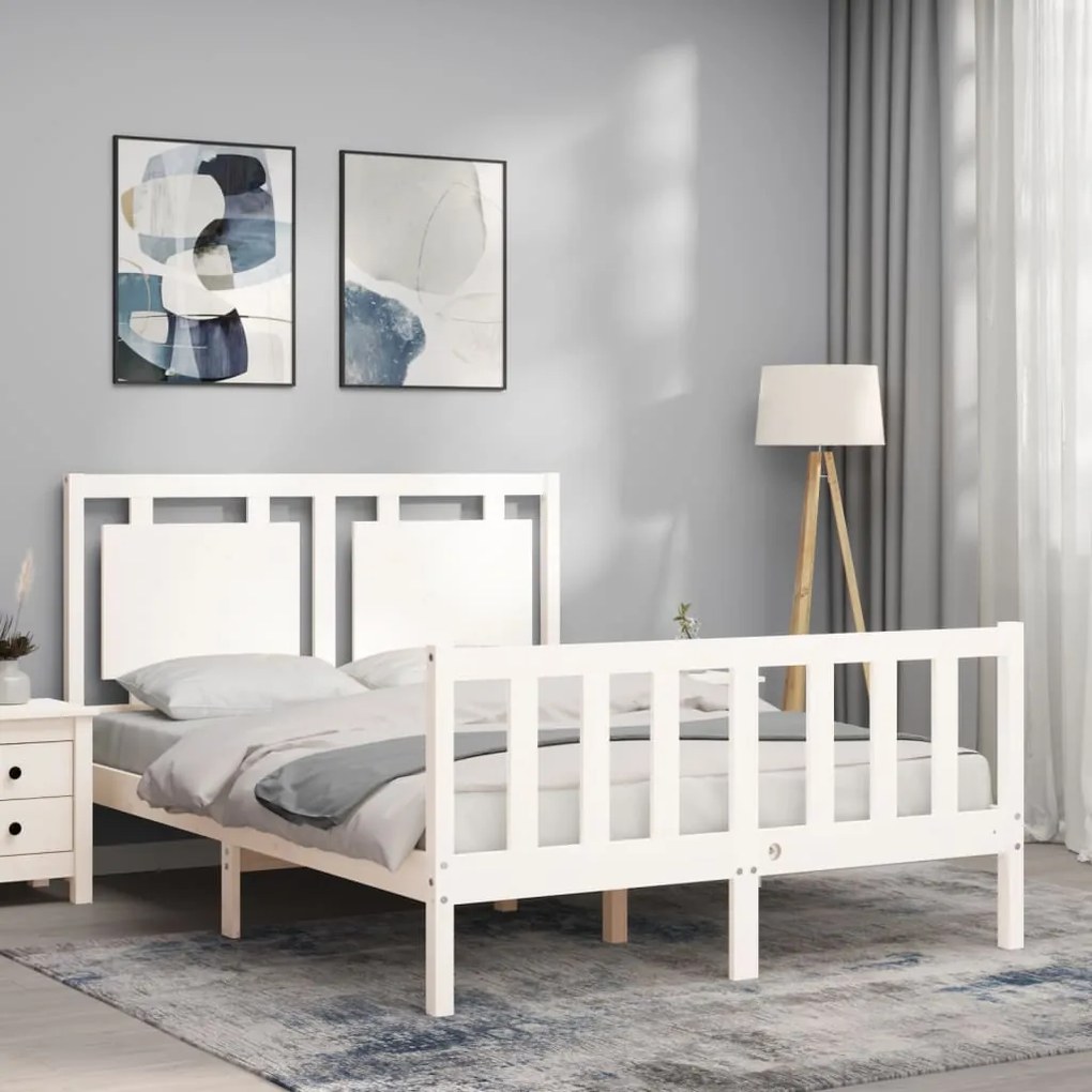 Estrutura de cama com cabeceira 140x190cm madeira maciça branco