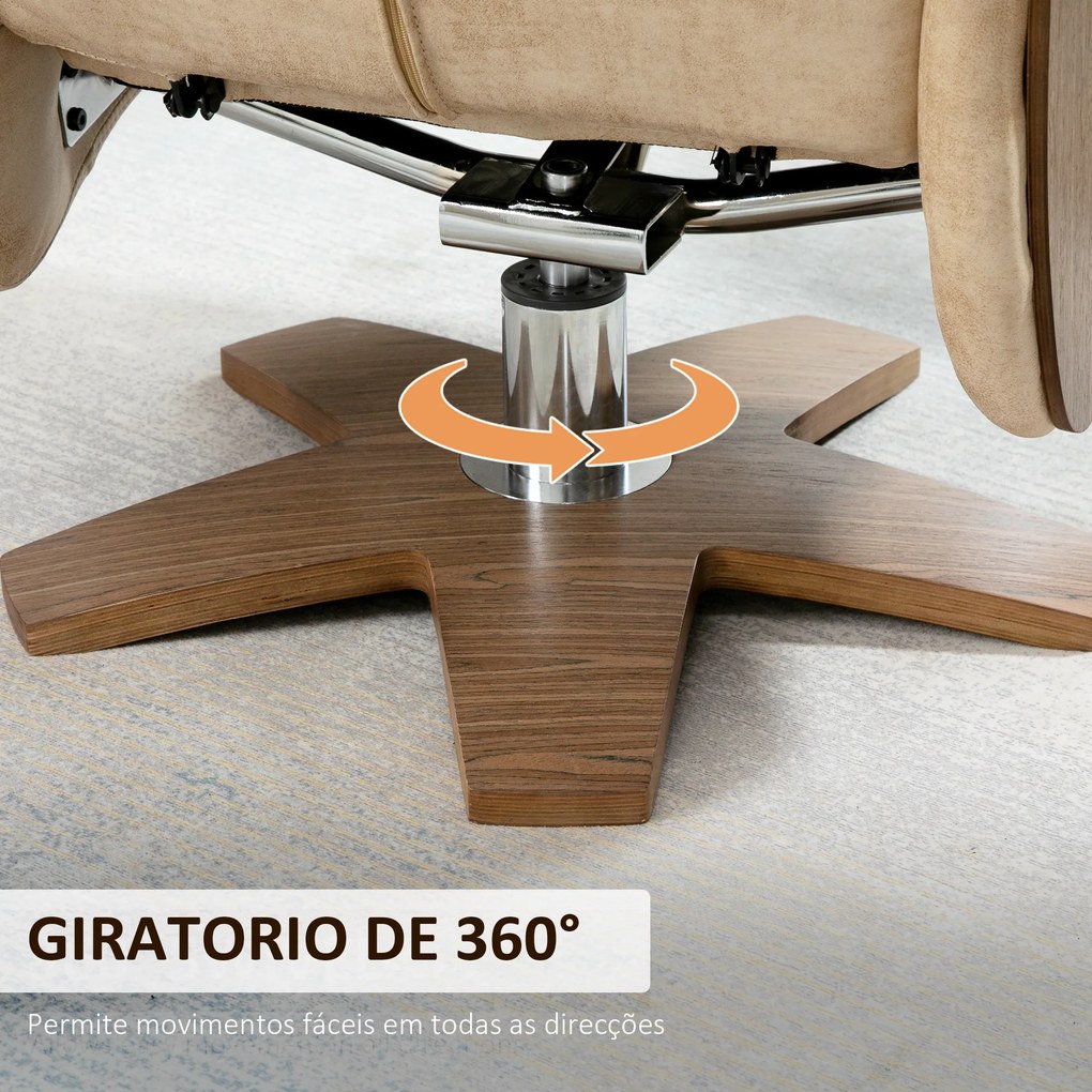 HOMCOM Poltrona Relax com Apoio para os Pés Poltrona Reclinável até 135° e Giratória 360° com Encosto Ajustável para Sala de Estar Escritório 78x83x103cm Bege