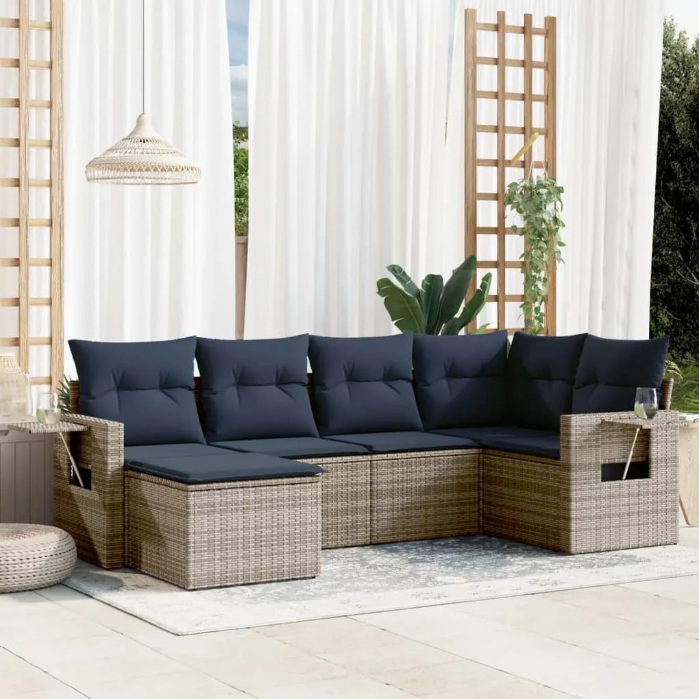 vidaXL 6 pcs conjunto sofás p/ jardim c/ almofadões vime PE cinzento