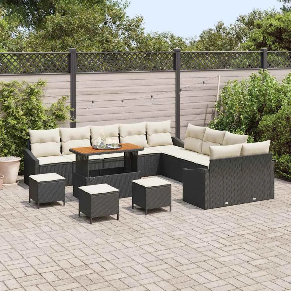Conjunto de Sofá de Jardim vidaXL de 14 Peças com Almofadas em Preto R