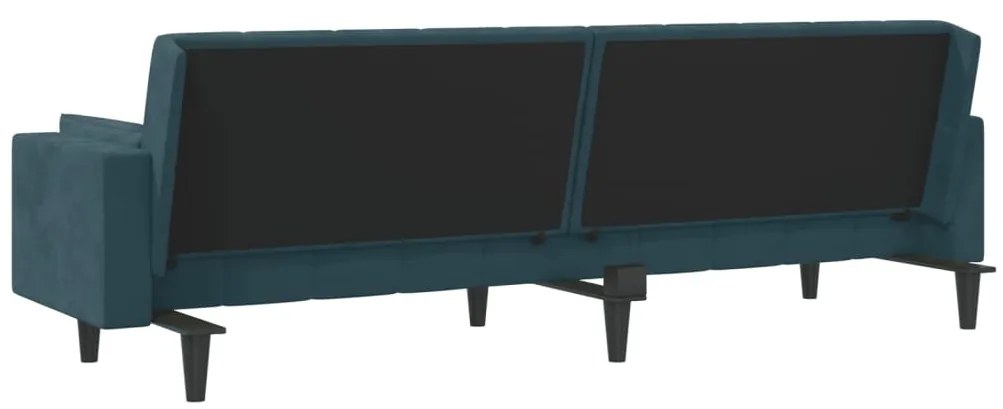 Sofá-cama 2 lugares com duas almofadas veludo azul