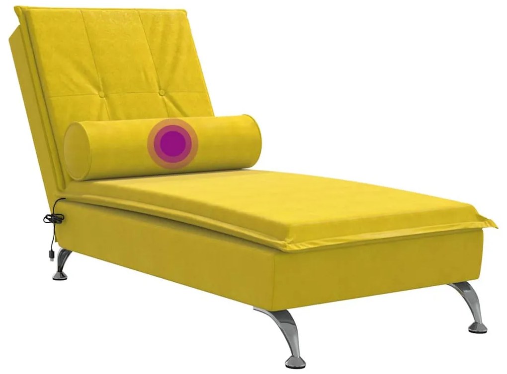 Chaise lounge de massagem com rolo veludo amarelo