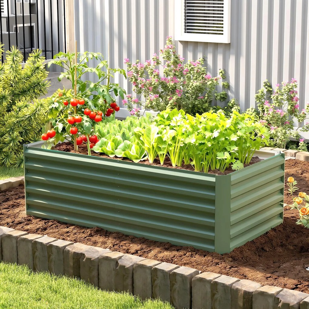 Floreira elevada em aço galvanizado 180 x 90 x 57,5 cm,, canteiro de jardim com fundo aberto, verde