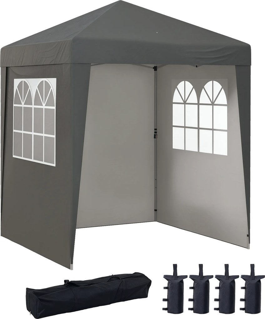 Tenda de jardim pop-up dobrável 2 x 2 x 2,6 m, com altura ajustável, proteção UV 30+, 3 paredes laterais, cinzenta