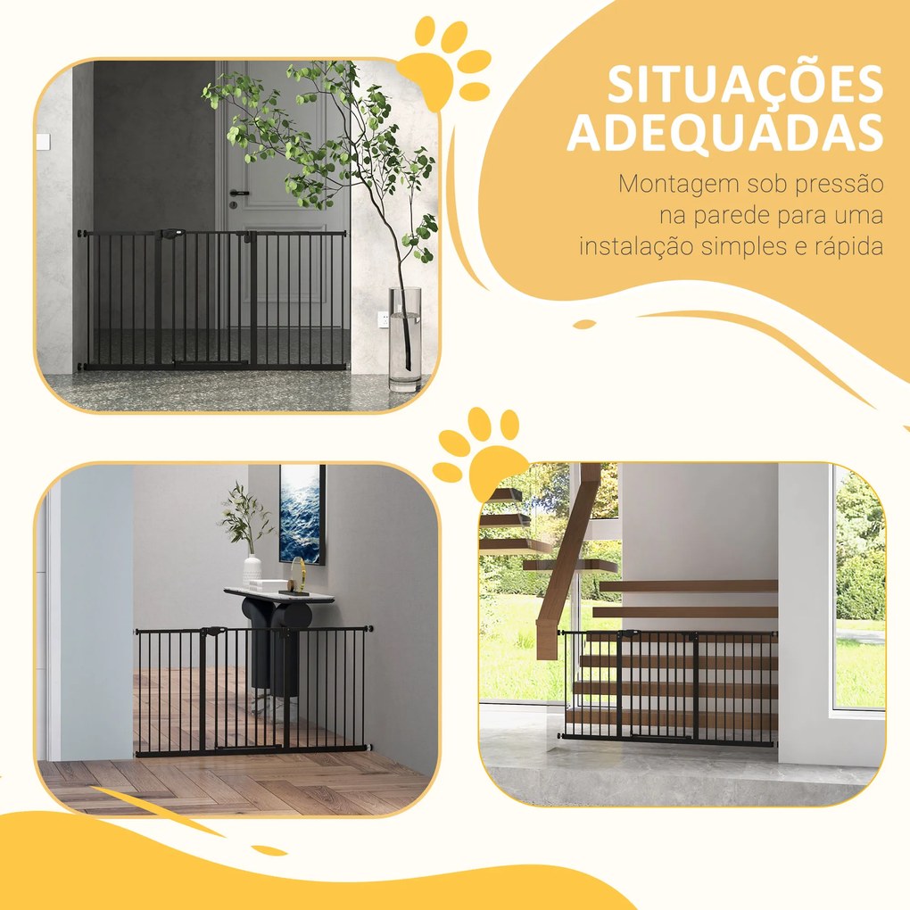 Barreira de Segurança Extensível para Portas e Escadas com Fechamento Automático e Sistema de Duplo Bloqueio 74x148-76cm Preto