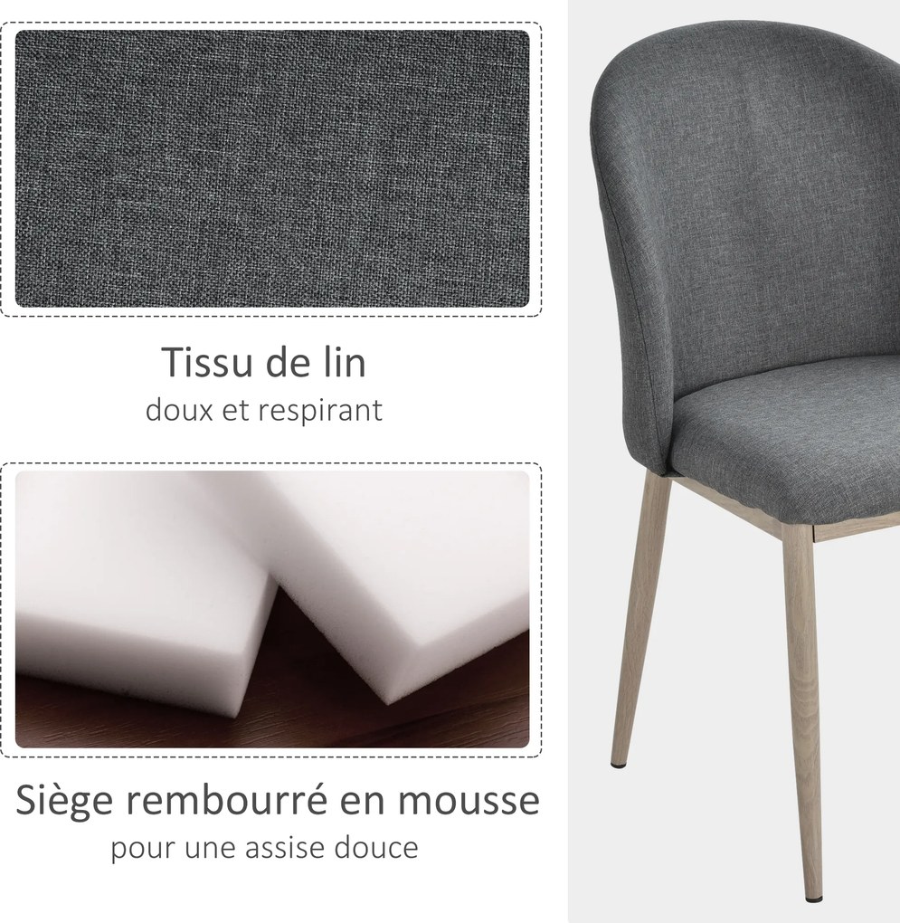 Conjunto de 2 Cadeiras de Jantar (MESA NÃO INCLUIDA), 50 x 58 x 85 cm, Design Escandinavo, Cinzento