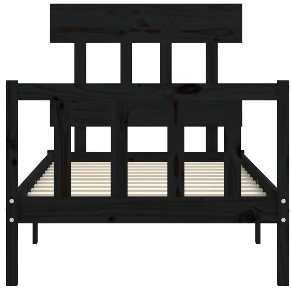 Estrutura de cama com cabeceira 100x200 cm madeira maciça preto