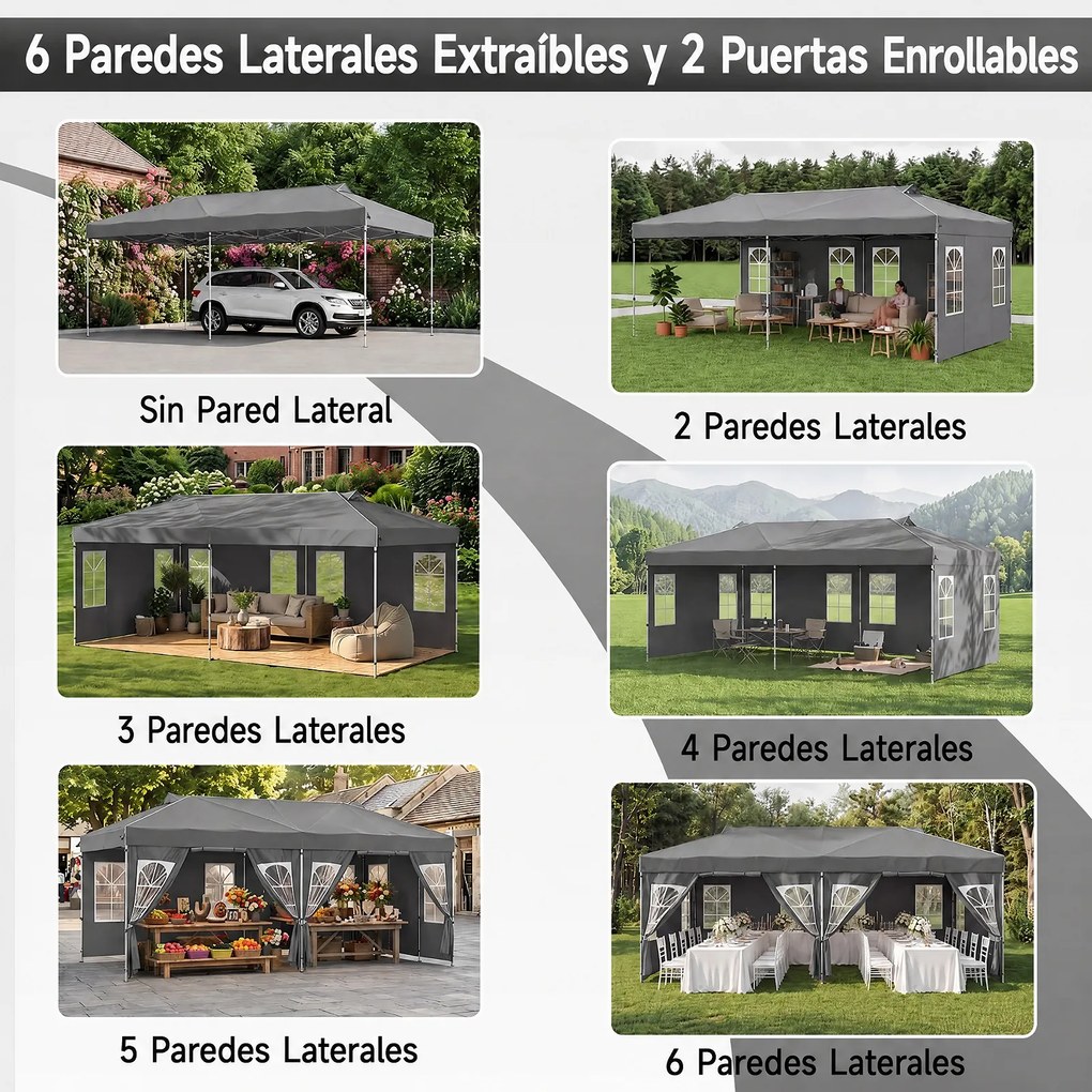 Tenda Dobrável para Exterior, 600 x 300 cm, 3 Alturas Ajustáveis, Cinzenta