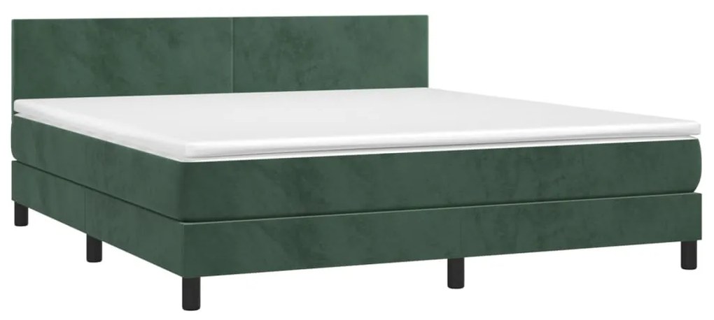 Cama box spring c/ colchão/LED 160x200 cm veludo verde-escuro