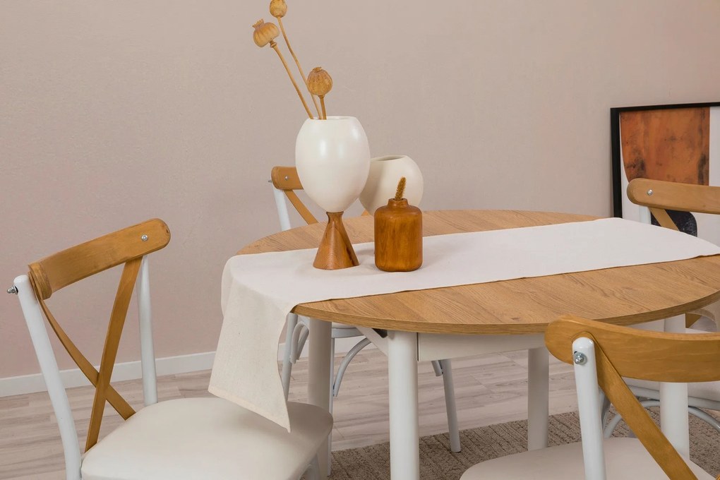 Conjunto de Mesa de Jantar Extensível Oliver – Carvalho e Branco – Mes