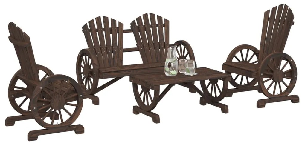 4 pcs conjunto lounge de jardim madeira de abeto maciça