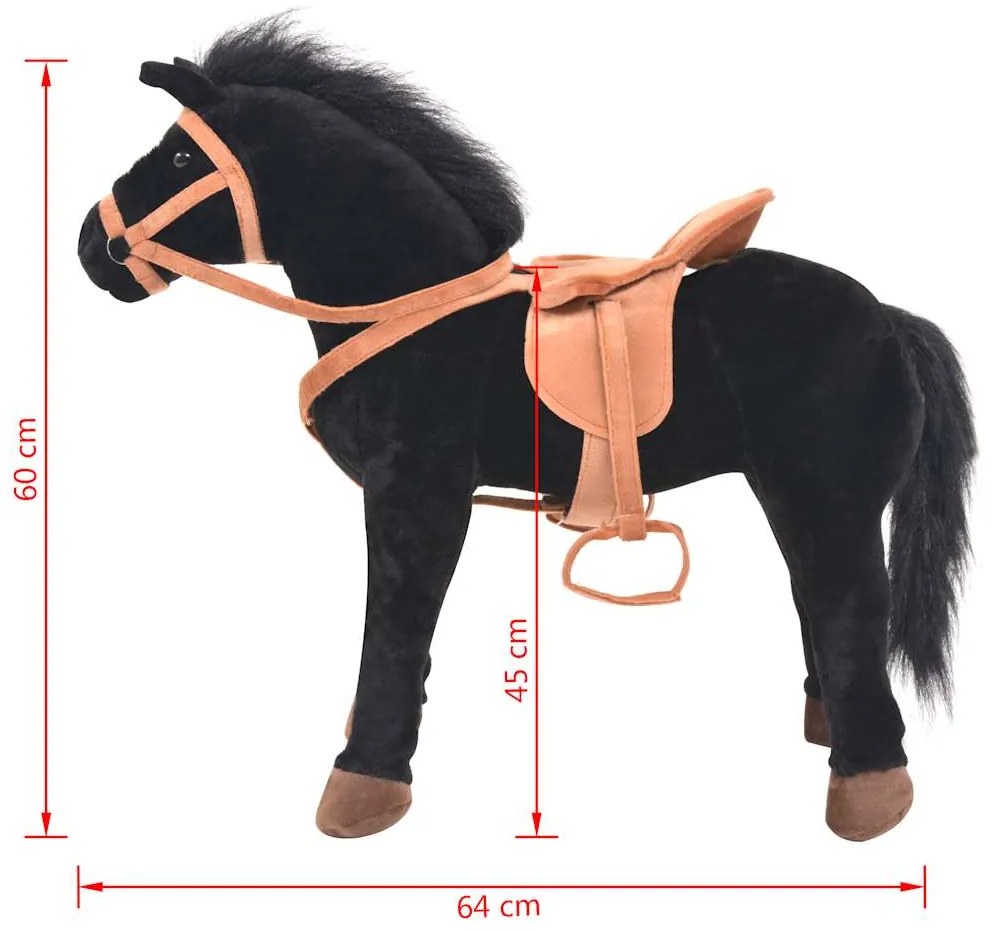 Cavalo de peluche de montar preto