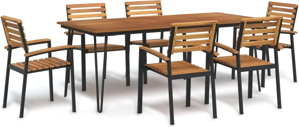 vidaXL Conj. jantar p/ jardim 7 pcs madeira de acácia maciça e metal