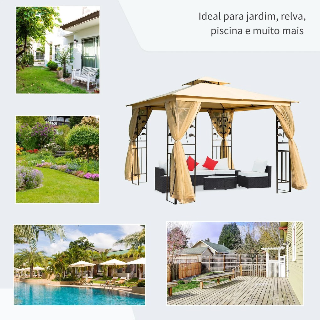 Pérgola de Jardim 300x300x265 cm Pérgola de Exterior com Teto Duplo Mo