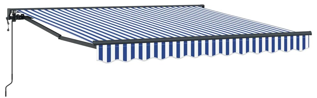 vidaXL Toldo Retrátil Azul e Branco 350 x 250 cm Poliéster e Metal