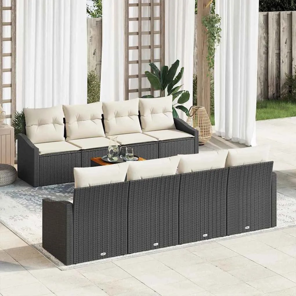 vidaXL Conjunto de Sofá de Jardim 9 pcs Preto e Creme vime PE