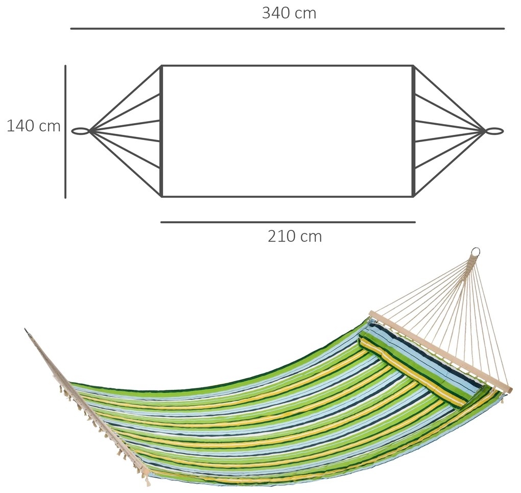 Cama Rede Suspensa de Jardim para 2 Pessoas Cama Rede para Campismo com Almofada Carga Máxima 180kg 210x140cm Azul Verde