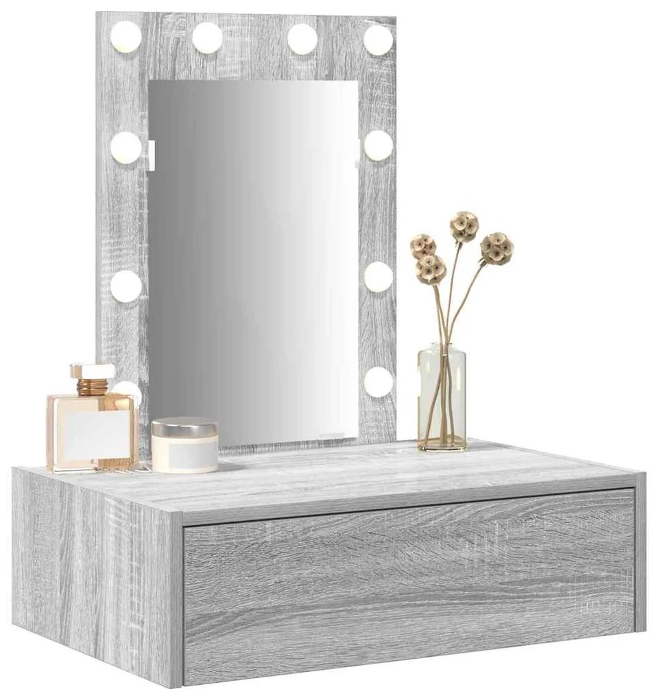 Mesa de Maquilhagem Suspensa com Luzes LED Cinza Sonoma
