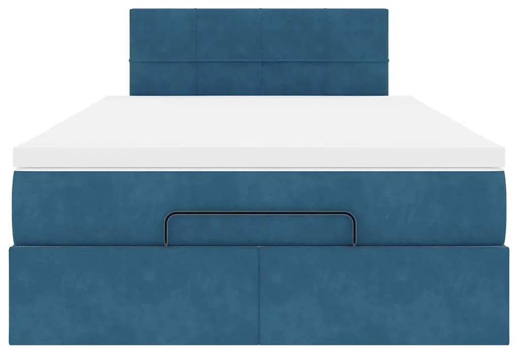Estrutura cama otomana colchão 120x200cm veludo azul escuro