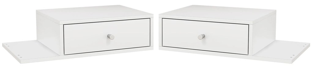 HOMCOM Conjunto de 2 Mesas de Cabeceira de Parede Conjunto de 2 Mesas de Cabeceira Prateleira Lateral e Gaveta 55x30x15 cm MDF Branco | Aosom Portugal