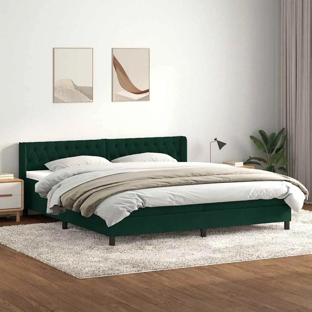 vidaXL Cama com molas colchão 200x210 cm veludo verde-escuro