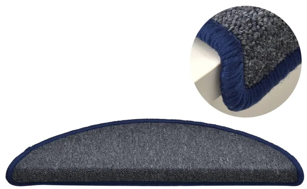 Tapete/carpete para degraus 15 pcs 56x17x3 cm cinza-escuro/azul