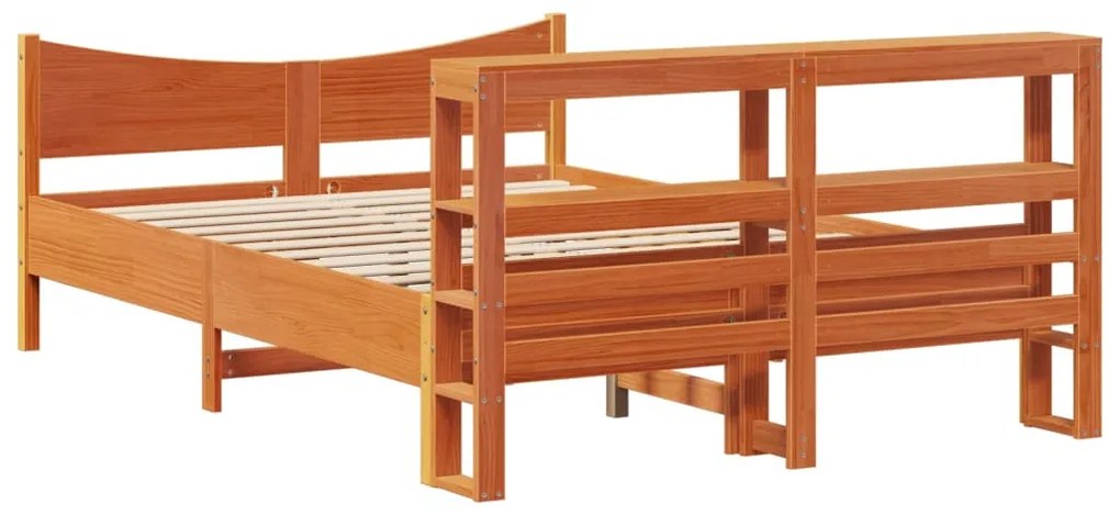 Estrutura cama c/ cabeceira 140x190cm pinho maciço castanho-mel