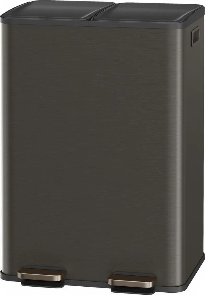 Caixote do lixo de cozinha 47,6 x 37,7 x 66,9 cm com dois compartimentos e tampa de fecho suave em aço cinza ardósia
