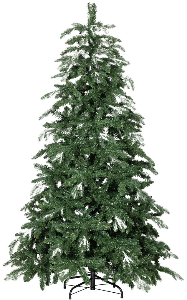 Árvore de Natal Artificial 180 cm Ramos Realistas com Efeito Neve Árvore de Natal com Suporte em Aço Base Dobrável Verde