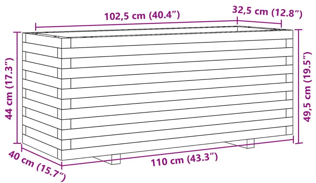 Vaso/floreira de jardim 110x40x49,5 cm pinho maciço branco