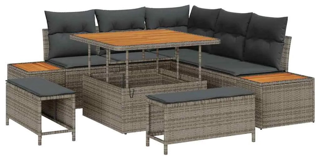Conjunto de Sofá de Jardim de 8 Peças com Almofadas Cinza Rattan Sinté