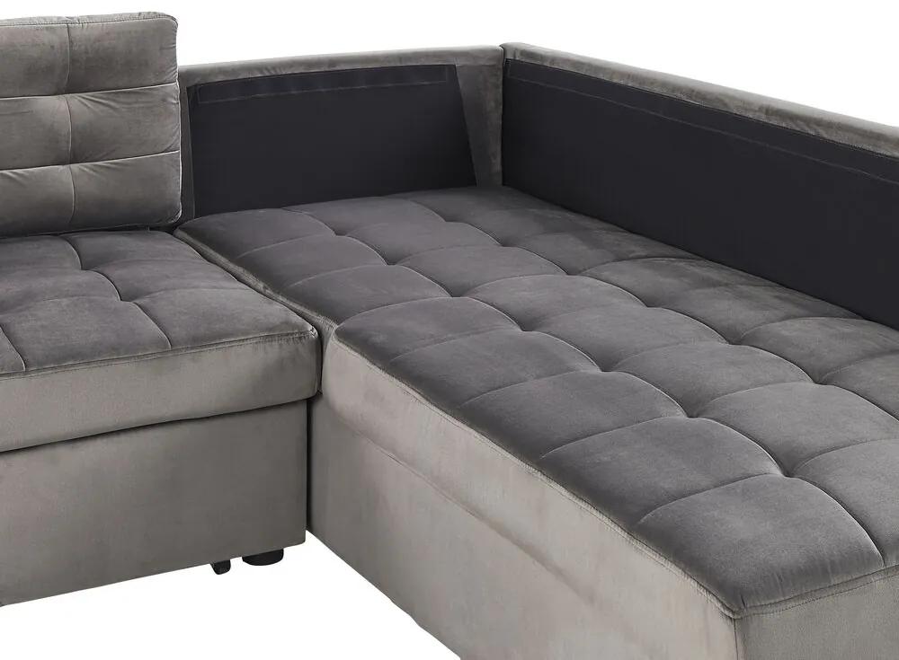 Sofá-cama de canto em veludo cinzento à esquerda VARNAMO Beliani