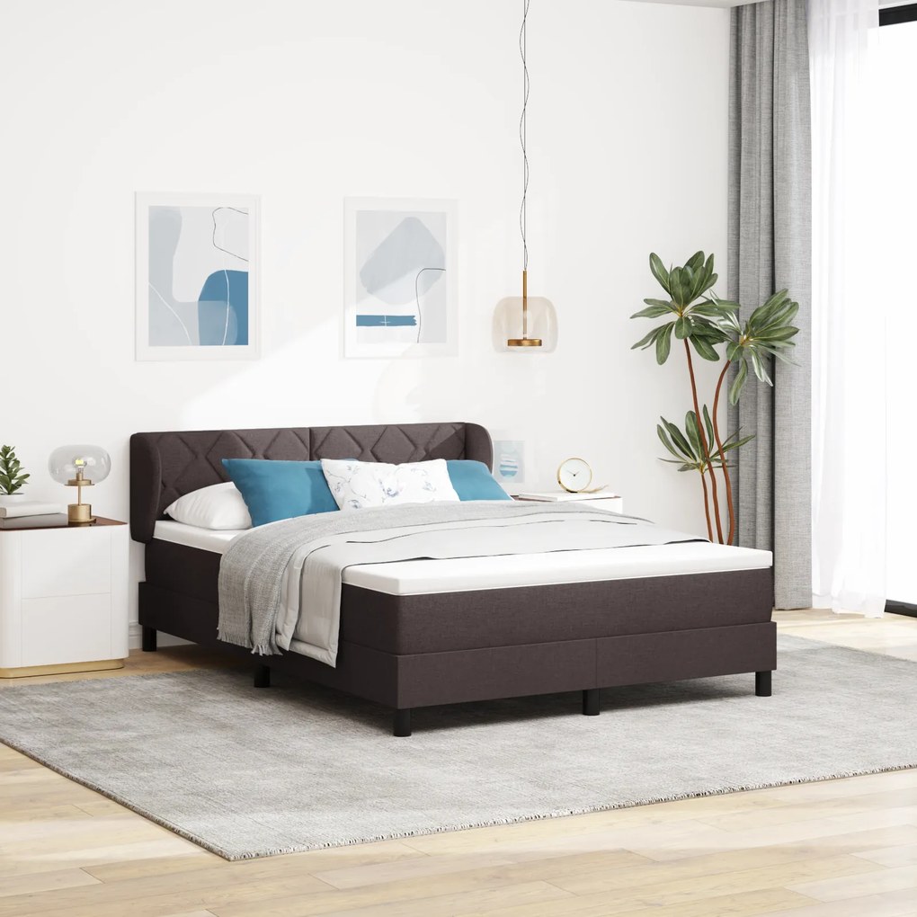 Cama Box Spring com Colchão Castanho 160x200 cm em Tecido