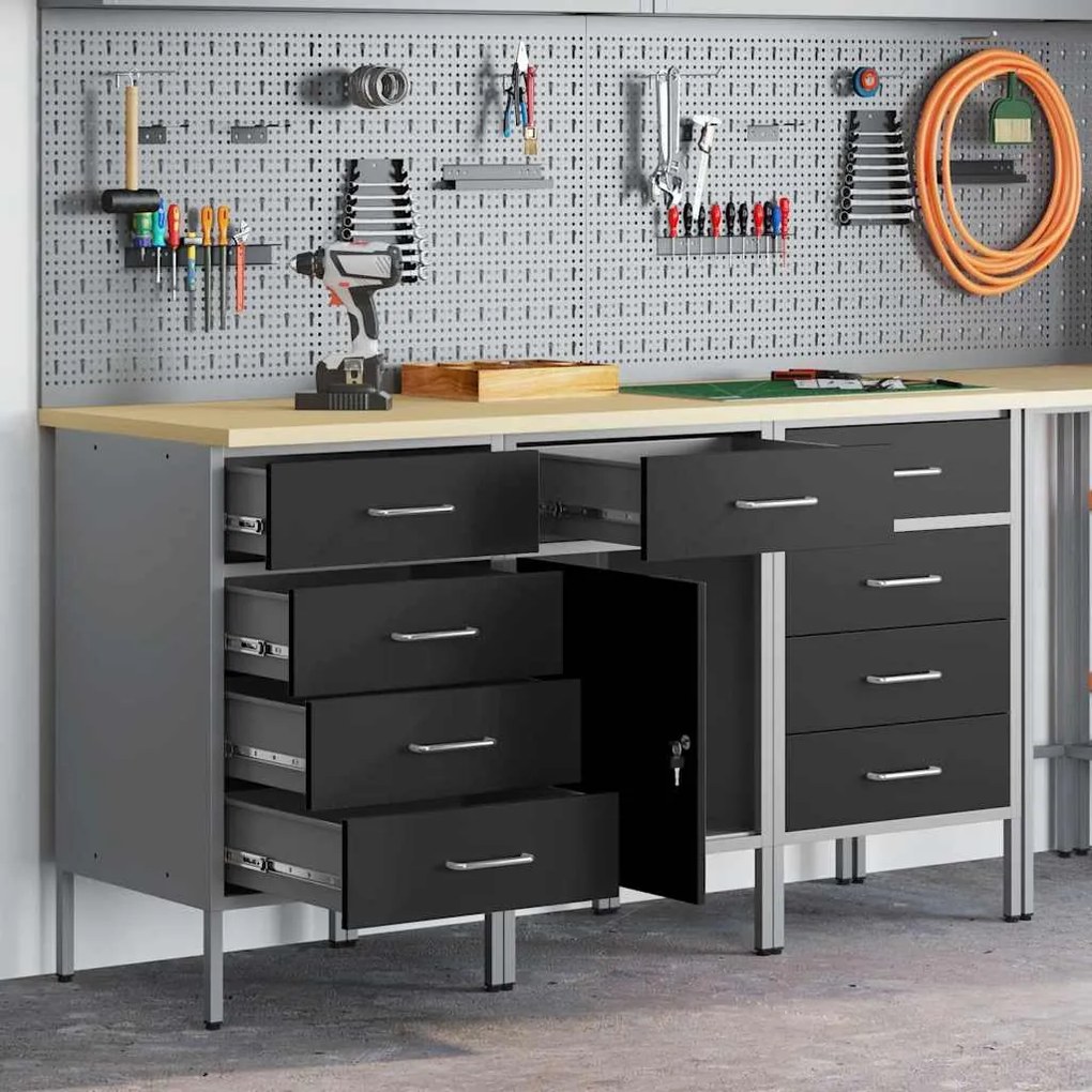 Conjunto de Armários de Trabalho VidaXL 3 Peças Preto e Cinza em Madei