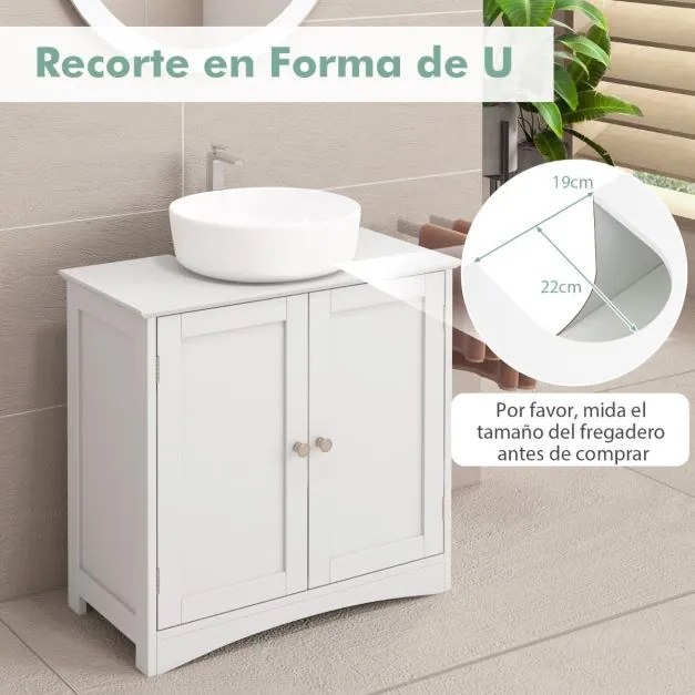 Armario de casa de banho para lavatório (Não incluído) com 2 portas Estante e recorte em U 60 x 30 x 60 cm Branco