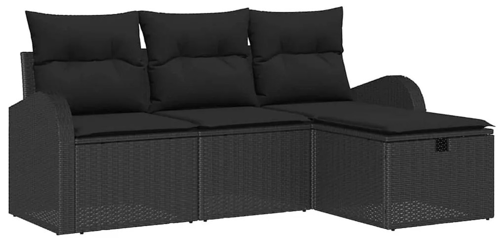 Conjunto de sofá de jardim de 4 peças com almofadas em rattan poliéste