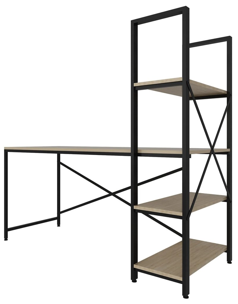 Secretária de Estudo Centile – Carvalho/Preto – 160x148x60 cm