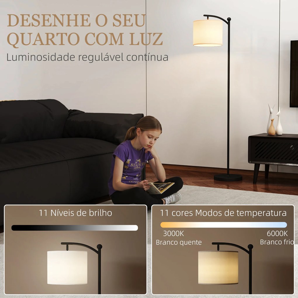 Candeeiro de Pé com Temperatura de Cor de Ajuste Contínuo 11 Níveis Comando à Distância Temporizador de 60 Minutos 54,3x30,6x159,6 cm Preto