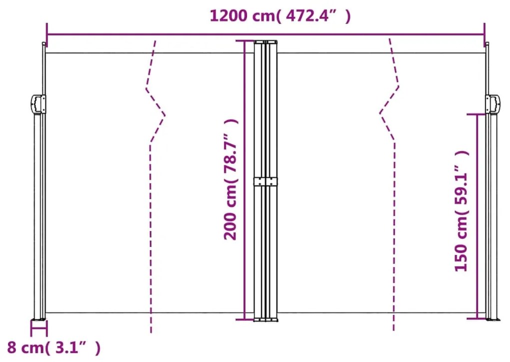 Toldo lateral retrátil 200x600 cm castanho