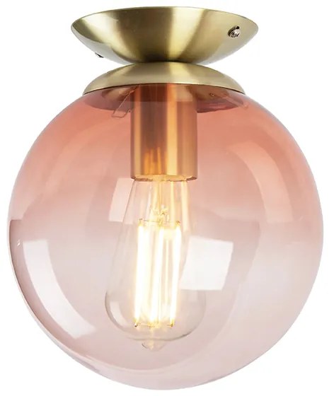Candeeiro de teto Art Deco em latão com vidro rosa - Pallon Art Deco
