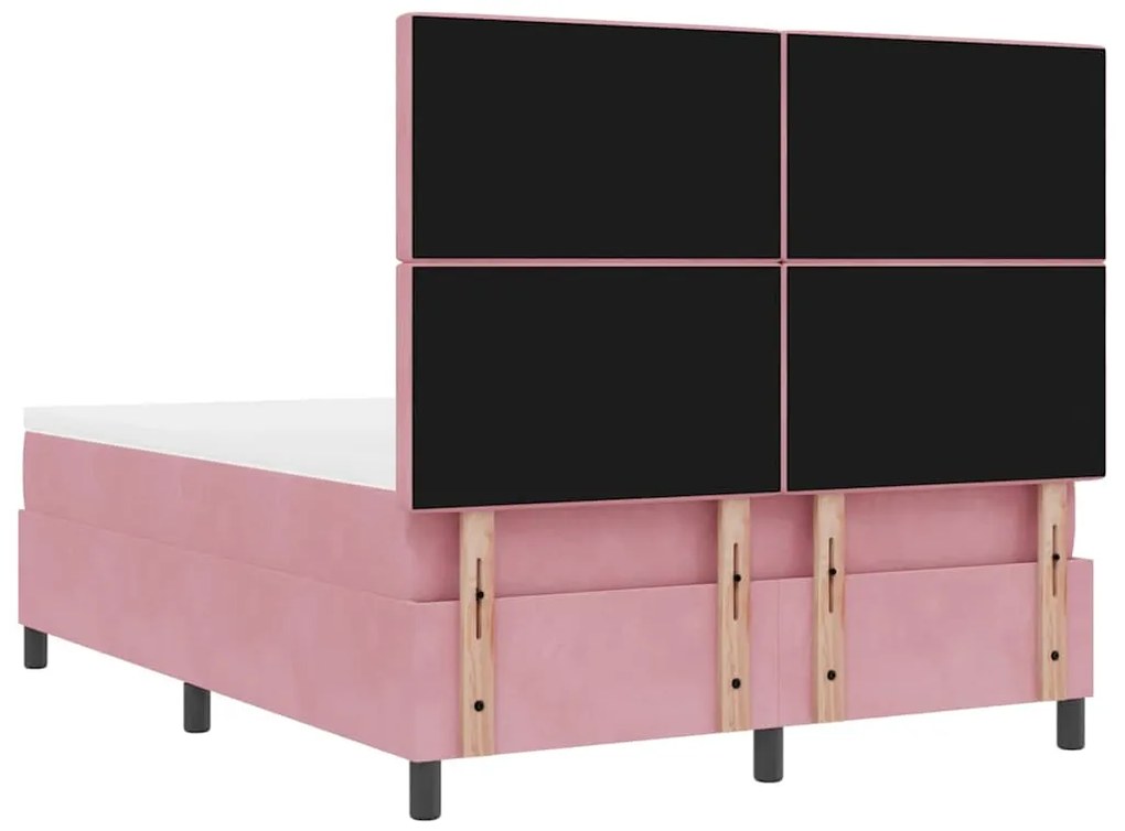 Cama Box Spring com Colchão e Banco Rosa 160x200 cm Veludo