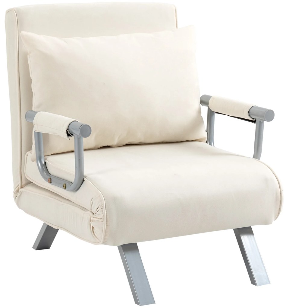 Sofá Cama Individual Sofá Cama Individual Sofá Reclinável com Almofada para Sala Quarto Carga 100 kg 65x69x80 cm Creme