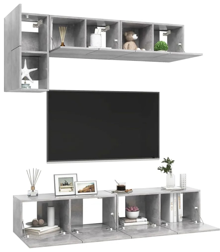 5 pcs conjunto de móveis de TV derivados madeira cinza cimento