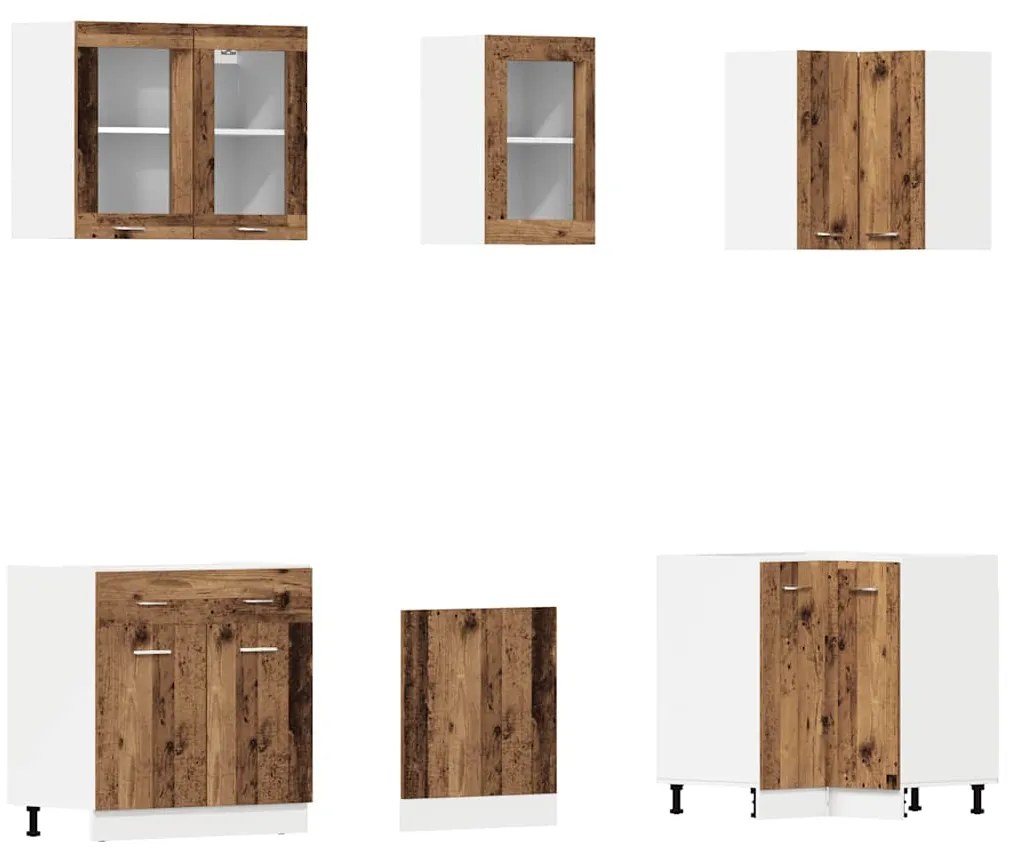11 pcs armário de cozinha conjunto deriv. madeira madeira velha