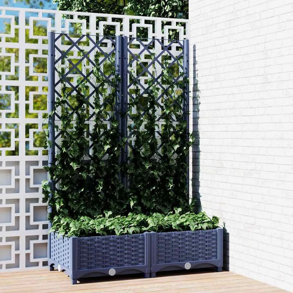 Vaso/floreira jardim c/ treliça 80x40x121,5 cm PP cinzento azul
