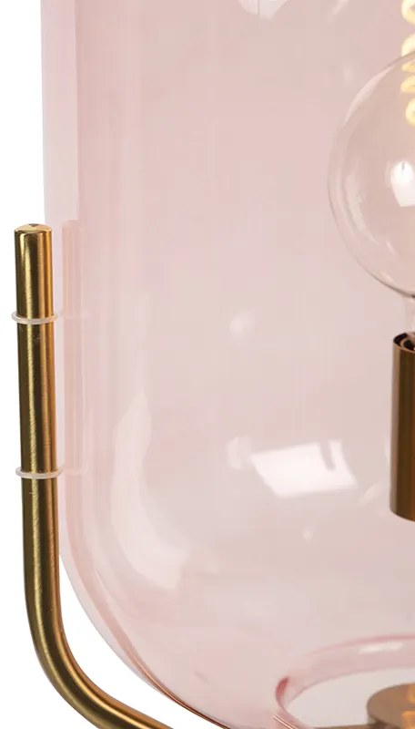 Candeeiro de pé Art Deco em latão com vidro rosa - Bliss Art Deco