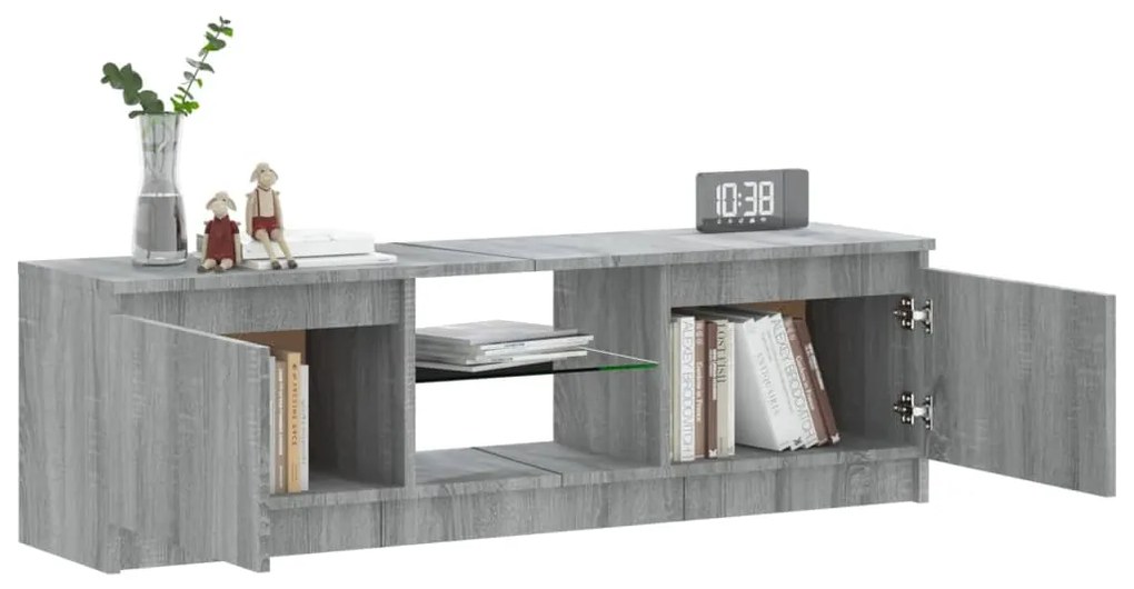 Móvel de TV com luzes LED 120x30x35,5 cm cinzento sonoma