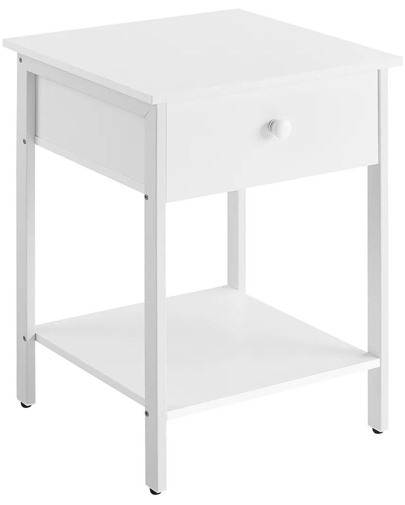 Mesa de cabeceira com gaveta e prateleira, estilo moderno. | VASAGLE | 40 x 40 x 55 cm | branco mate | LET055W14.