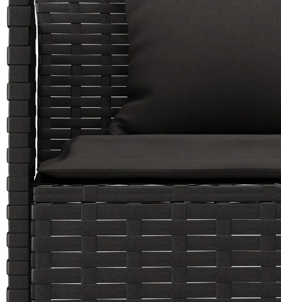 6 pcs conjunto de jantar p/ jardim c/ almofadões vime PE preto